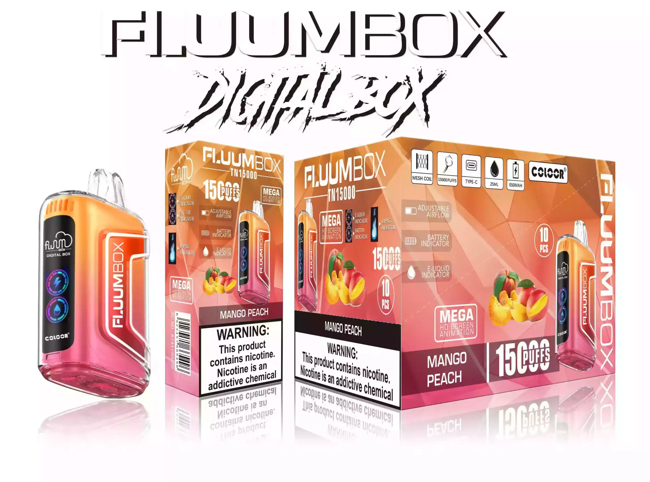 Bang Fluum Box 15000 Puffs LED Disposable Vape bietet 25 ml E-Liquid